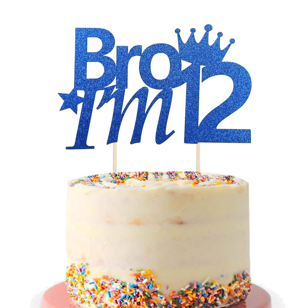 1Pcs 12th Birthday Cake Topper Blue Glitter Bro I'm 12 Birthday Cake Pick Cheers to 12 Years Old Cake Decorations for Pre-teen 12th Boys Theme Party Supplies(Blue)