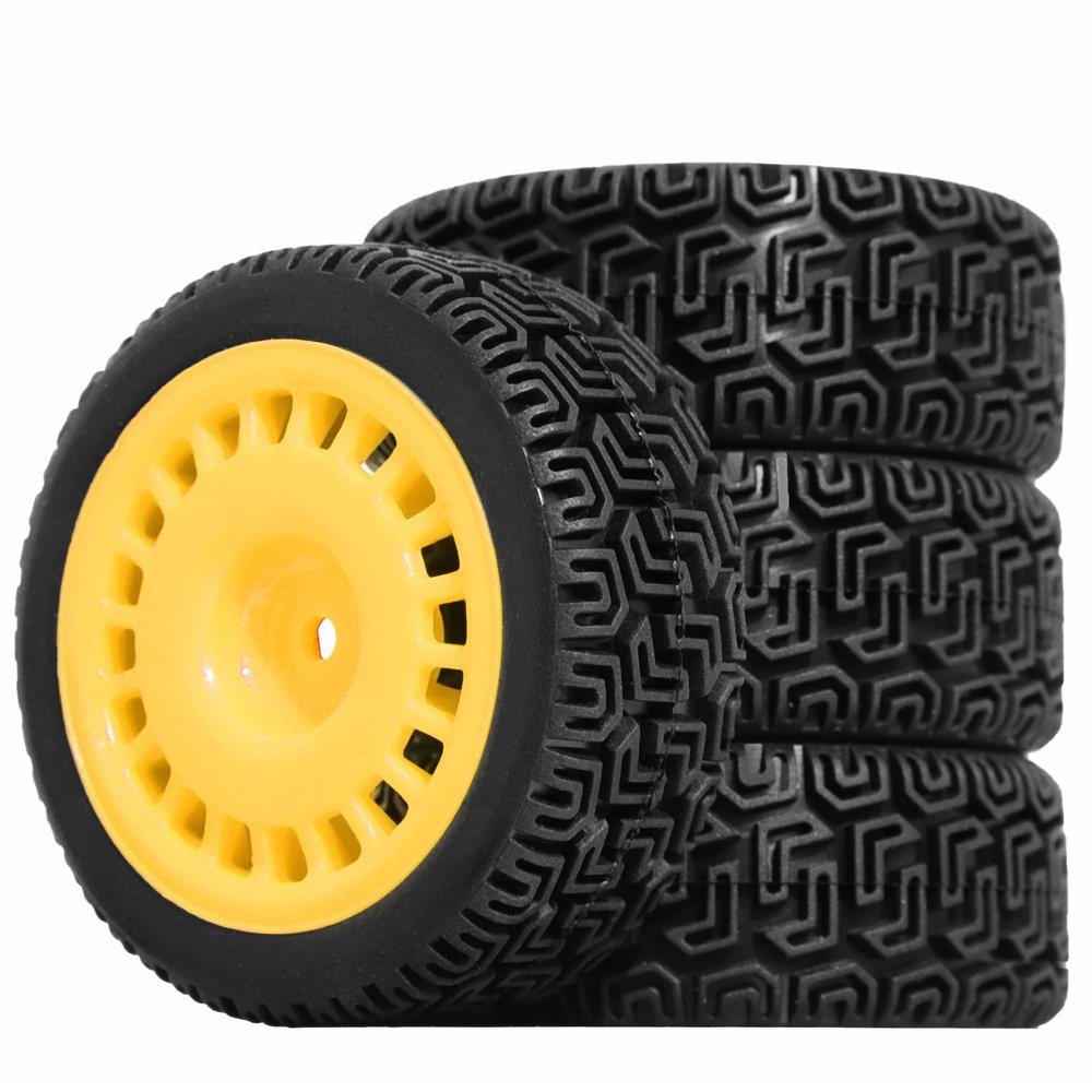 1/10 RC On-Road tires 68mm 4 PCS Rally Tires General Purpose Grip Soft Material Tread For 1:10 Tamiya xv02 Maze Tires Lc Off-Road 94123 Kyosho FW06%t048 (Yellow, 3)