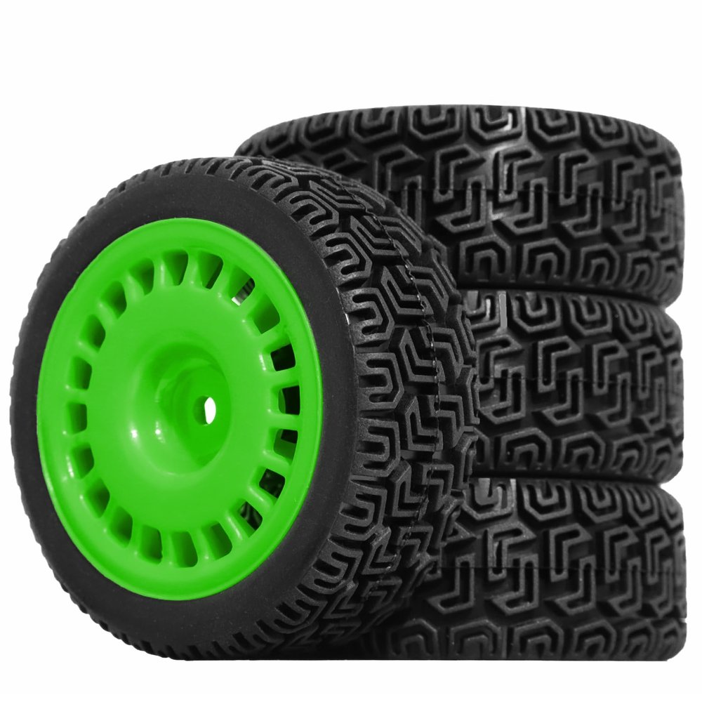 1/10 RC On-Road tires 68mm 4 PCS Rally Tires General Purpose Grip Soft Material Tread For 1:10 Tamiya xv02 Maze Tires Lc Off-Road 94123 Kyosho FW06%t048 (Green, 3)