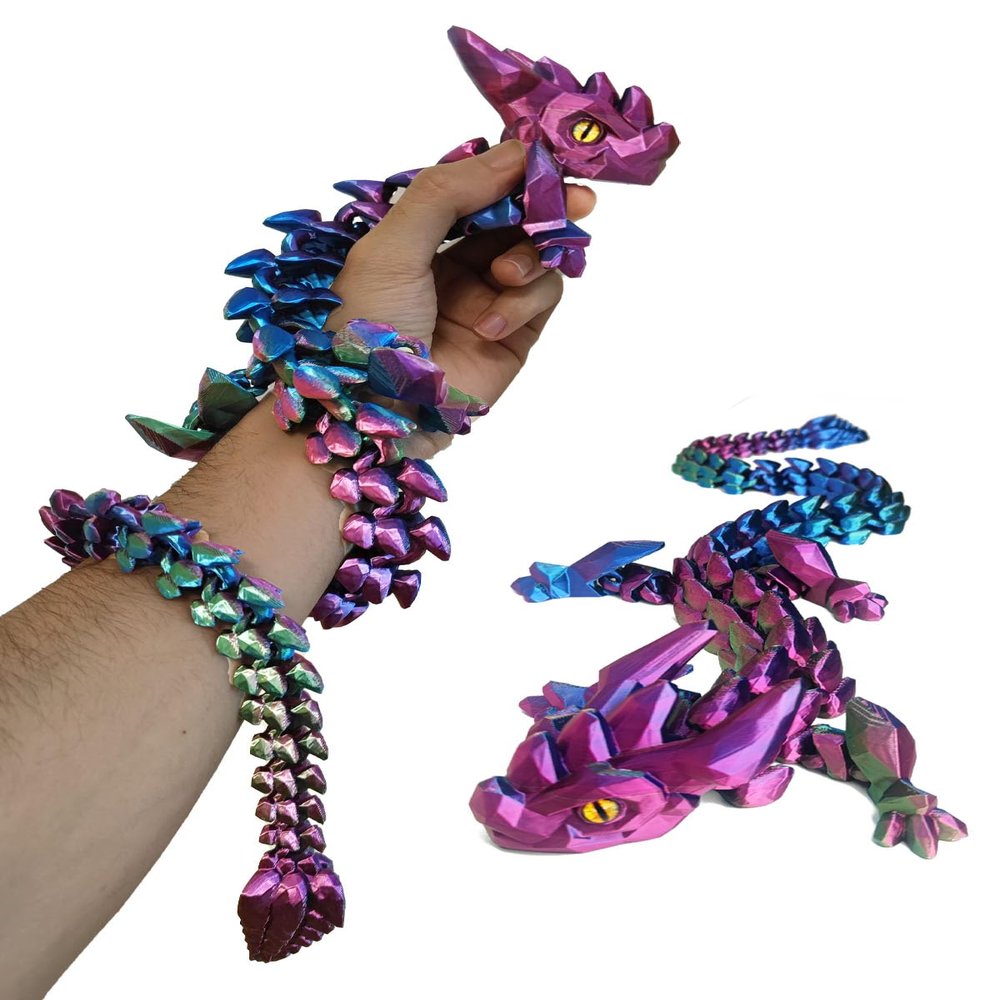 24in Large 3D Printed Dragon with Eyes, Articulated Fidget 3D Printed Animals, Stress Relief 3D Printed Toy for Anxiety & ADHD, Unique Home Office Dcor