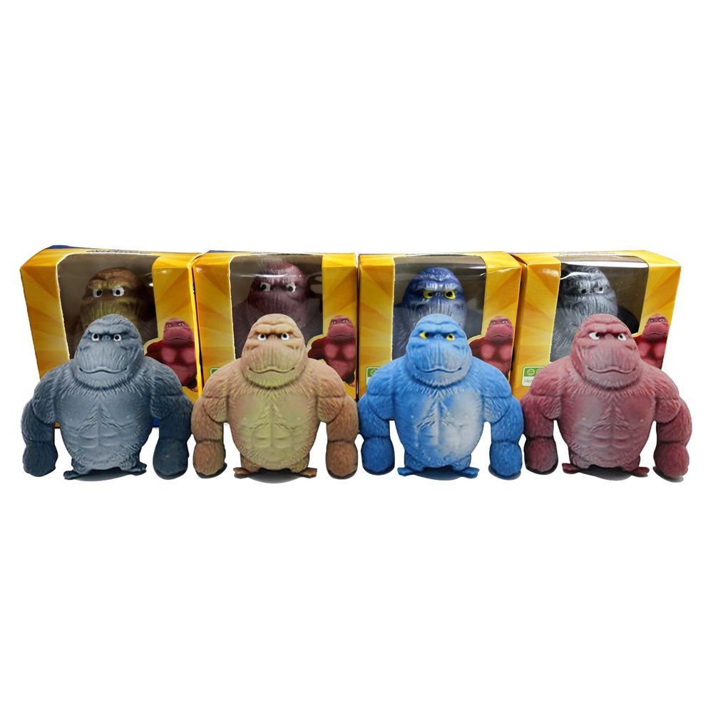 4 Pcs Stretchy Squishy Monkey Squeeze Toy for Kids and Adults Funny Gorilla Squishy Toy Stress Relief and Sensory Decompression Toy(Gray Brown Blue Red)