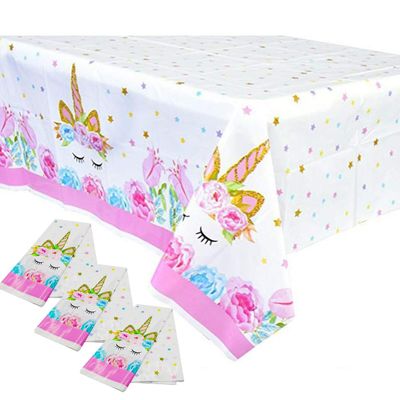 Extra-Large 3 Packs Unicorn Tablecloth, 108x54 Disposable Table Cover, Unicorn Table Cloth for Birthday Party, Ideal Party Supplies for Unicorn Themed Baby Shower and Birthday Decoration for Girls