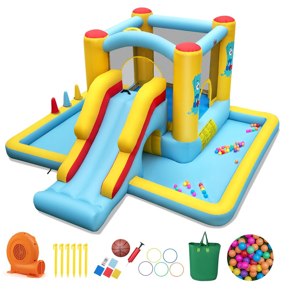 BOUNTECH Inflatable Bounce House with Ball Pit, Long Slide & Tunnel Bouncy House for Kids Aged 3+ Backyard Party Fun, Kids Bounce House with Slide for Boys Girls Indoor Outdoor Birthday Party Gift
