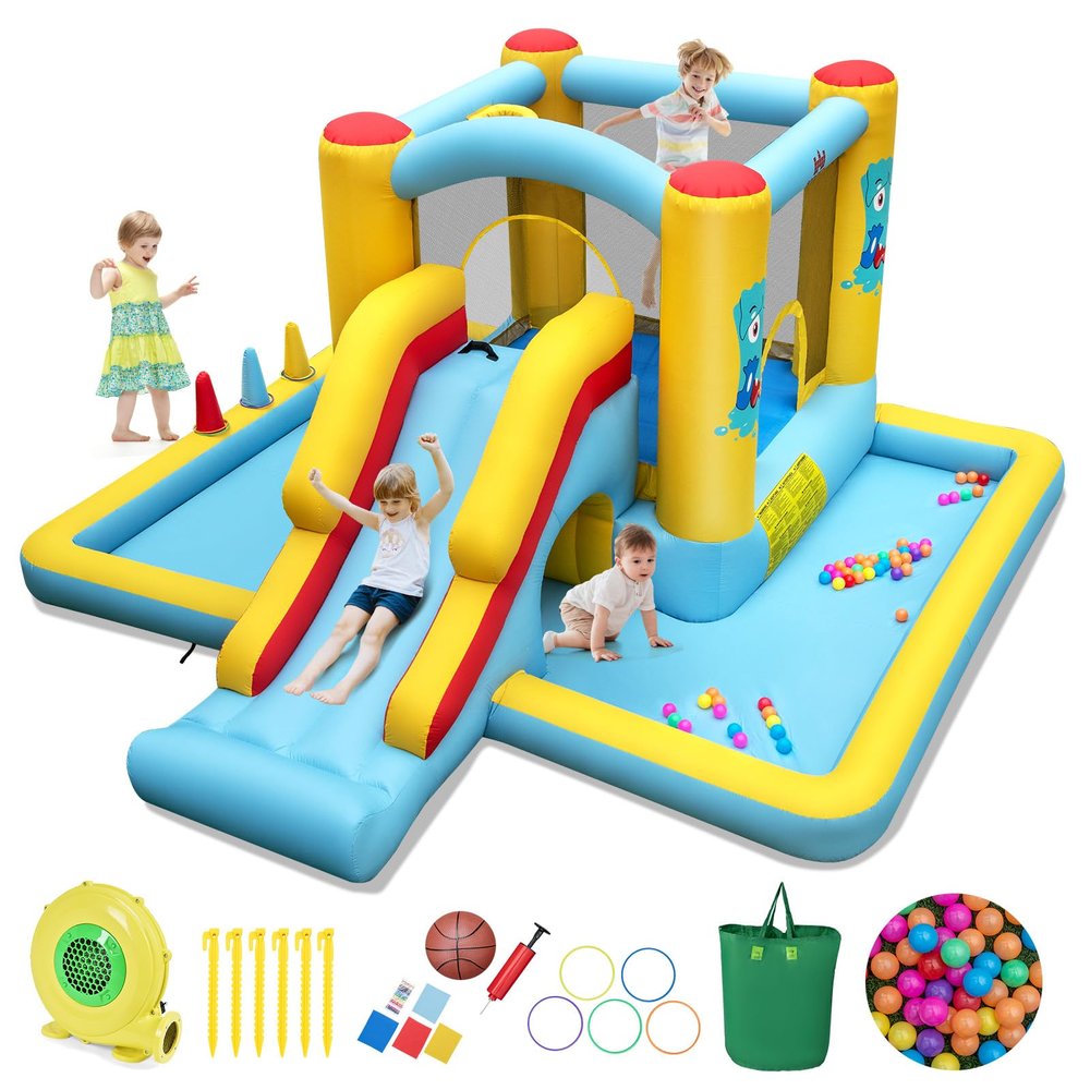 BOUNTECH Inflatable Bounce House with Ball Pit, Long Slide & Tunnel Bouncy House for Kids Aged 3+ Backyard Party Fun, Kids Bounce House with Slide for Boys Girls Indoor Outdoor Birthday Party Gift
