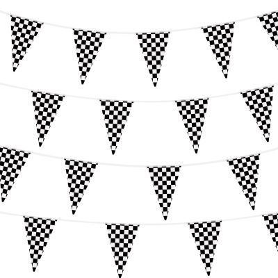 100ft Checkered Flag Banner, Racing Flags Race Car Wheels Birthday Party Decorations, Car Themed Party Decor Supplies 48pcs Double Sided Black and White Checkered Pennant Banner Flags for Nascar Fans