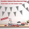 100ft Checkered Flag Banner, Racing Flags Race Car Wheels Birthday Party Decorations, Car Themed Party Decor Supplies 48pcs Double Sided Black and White Checkered Pennant Banner Flags for Nascar Fans view 2
