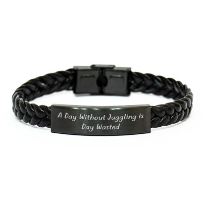 Add Some Juggling Fun to Your Christmas Unique Gifts, 'A Day Without Juggling Is Day Wasted' Funny Quote, Interlaced Leather Juggling Gifts for Men, Women, Friends, and Coworkers