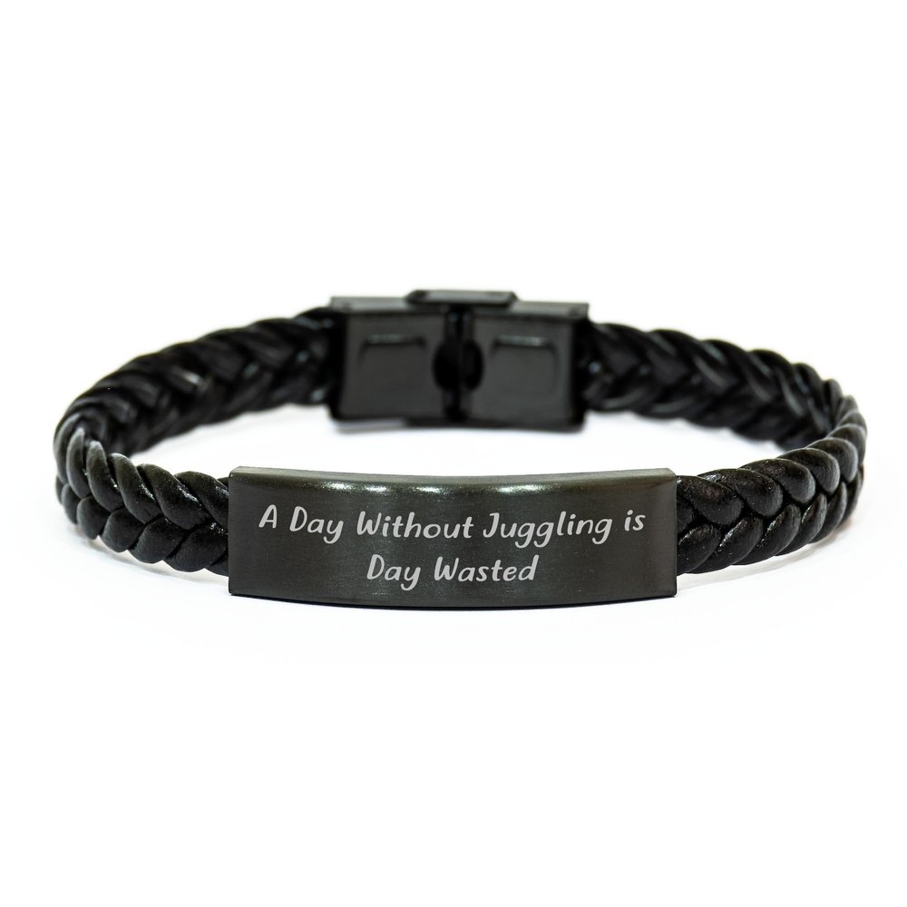 Add Some Juggling Fun to Your Christmas Unique Gifts, 'A Day Without Juggling Is Day Wasted' Funny Quote, Interlaced Leather Juggling Gifts for Men, Women, Friends, and Coworkers