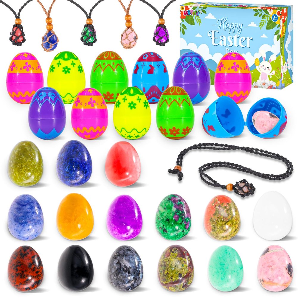 15 Pack Prefilled Easter Eggs with Gemstones, Filled with Gemstones Party Favors for Kids Boys Girls Easter Eggs Hunt, Basket Stuffers Fillers, Classroom Prize Supplies