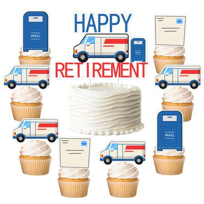 13Pcs Mailman Retirement Decorations, Mail Theme Happy Retirement Cake Toppers Mail Truck Mailbox Cake Picks Postal Worker Retiring Decor Mailman Retired Party Supplies