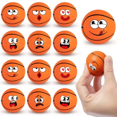 12 Pack Basketball Stress Balls with 6 Funny Faces - 1.57 Inch Mini Squishy Basketball Party Favors, Goodie Bag Stuffers, Classroom Treasure Box Prizes, Teen Anxiety Relief Toys & Kids Birthday Gifts