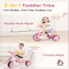 KRIDDO 2 in 1 Kids Tricycles Age 18 Month to 3 Years, EVA Wheels, Gift Toddler Tricycle, Trikes for Toddlers 2 to 3 Year Old with Push Handle, Duck Bell, Pink view 3