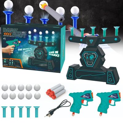 Glow-in-The-Dark Shooting Target Practice Shooting Toy Gun Set, Hover Shot Floating Target Game, Shooting Target Practice Toys, Air Powered Tube Ball Toy (Blue*2)