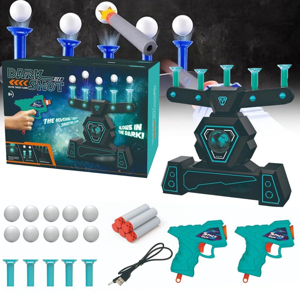 Glow-in-The-Dark Shooting Target Practice Shooting Toy Gun Set, Hover Shot Floating Target Game, Shooting Target Practice Toys, Air Powered Tube Ball Toy (Blue*2)