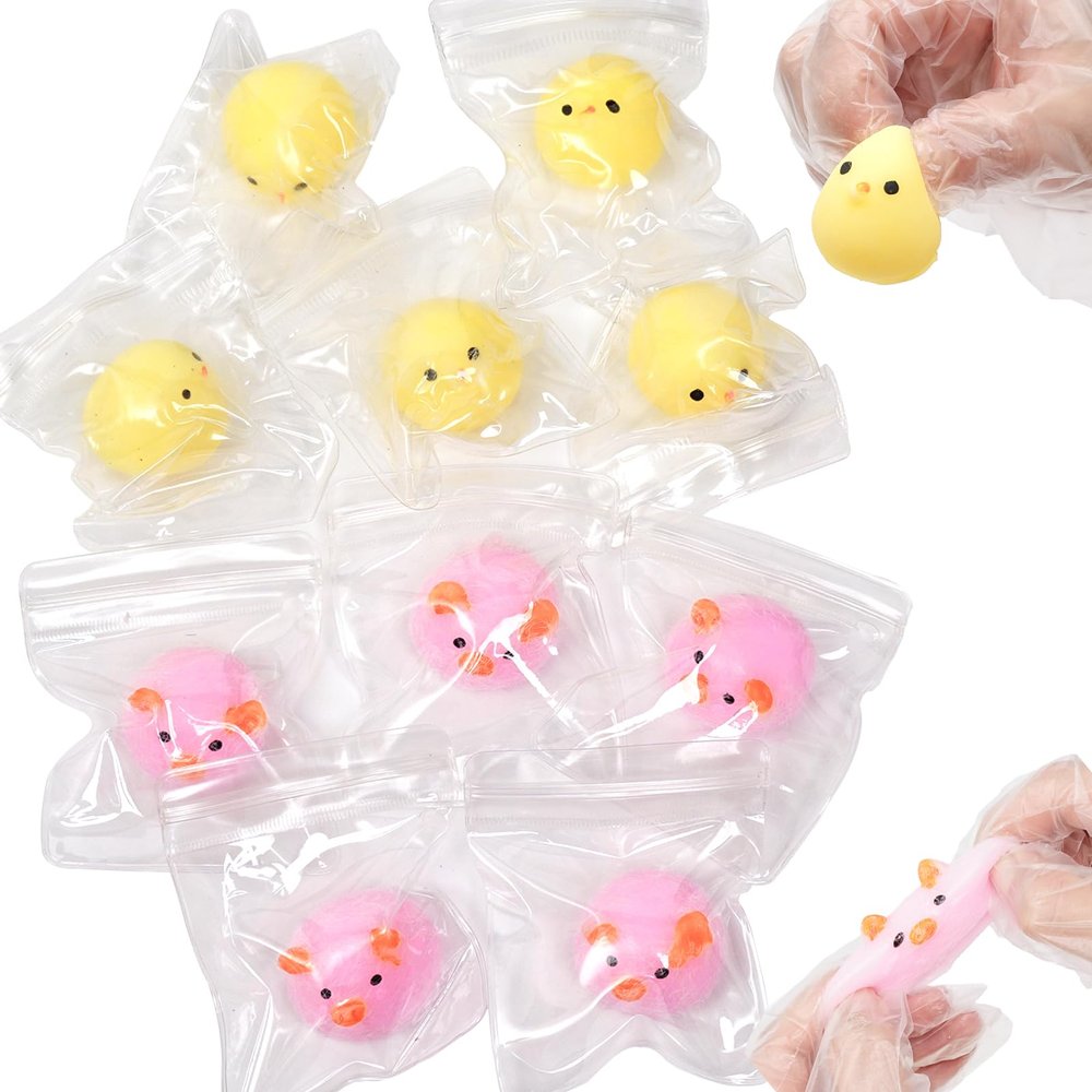 10 Pack Squishy Chicken Squishies Toy, Cute Piggie Squeeze Toys, Furry Squishy Animal Relief Stress Ball with PVC Packaging Gifts Fidget Novelty Toy for Kids Adults (Yellow & Pink)