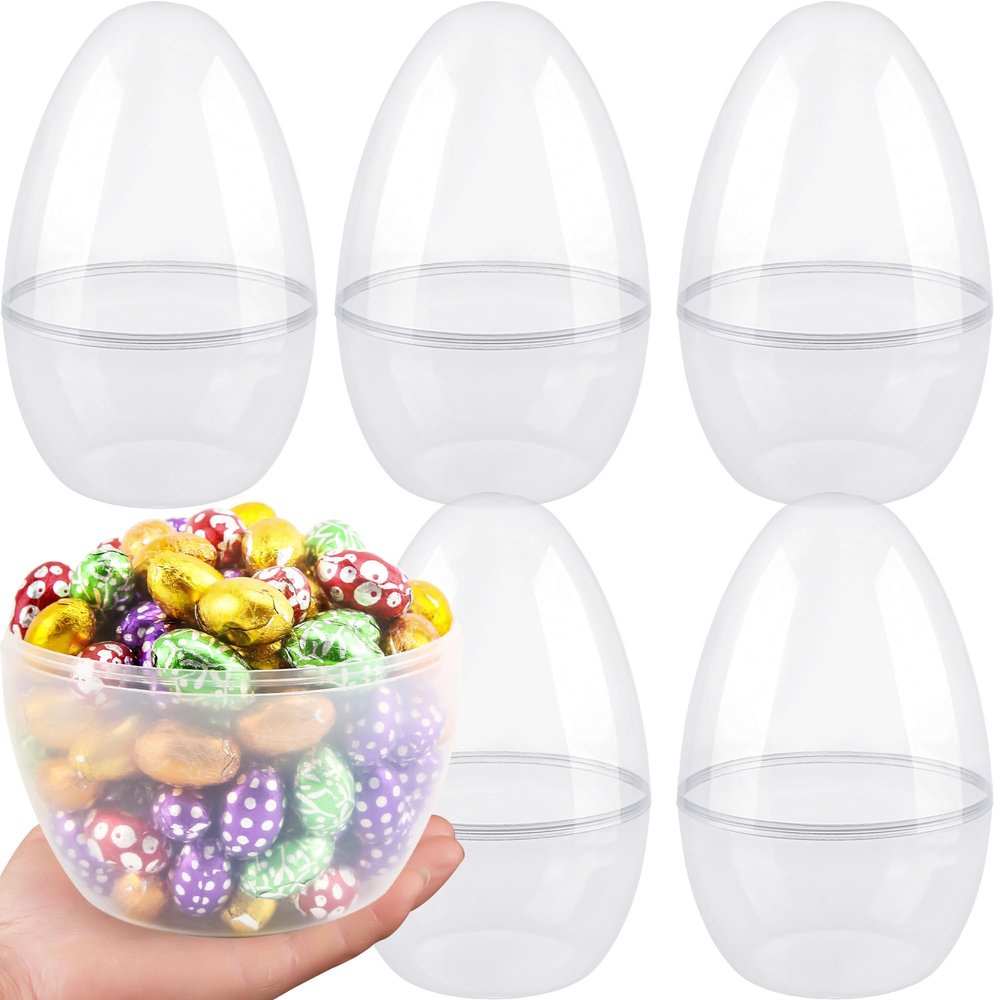 5 Pack 10 Inch Giant Clear Easter Eggs Jumbo Plastic Easter Eggs Large Fillable Transparent Easter Eggs Empty for Egg Hunt Supplies Easter Basket Goodies