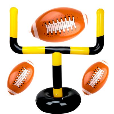 4 Pcs Giant Inflatable Football Set Include 1 Jumbo Blow Up Football Field Goal Post and 3 Pcs Inflatable Footballs for Outdoor Fun Practice