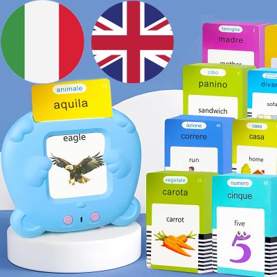 KILOGOGRAPH Bilingual English Flash Cards - Italian Talking Flash Cards, 510 Sight Words 31 Themes, Pocket Speech for Toddlers 3-12, Autism Sensory Toys, Preschool Learning Activities (Italian, Blue)