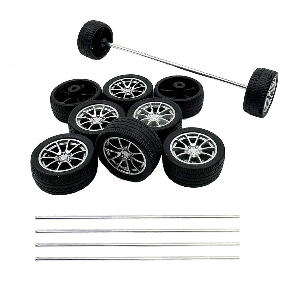 10PCS Toy Car Wheels 28mm Rubber Tire Wheels with Metal Shaft for RC Car Truck DIY Model Toy Wheel Replacement Accessories (2.5x28mm)