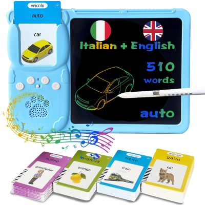KILOGOGRAPH Drawing Writing Tablet for Toddlers - Talking Italian English Flash Cards Bilingual for Kids 3-12, Sensory Toys for Autistic Children, 510 Sight Words, Pocket Speech (Italian, Blue)