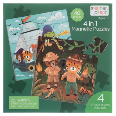Stephen Joseph, 4 in 1 Magnetic Puzzles with 40 Pieces Fun Game for Road Trips, Screen-Free Play, Travel Game for Kids, Magnetic On The Go Activity Set, Adventure