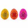 BestPysanky Set of 3 Yellow, Pink, Orange Geometric Ukrainian Pysanky Wooden Easter Eggs 2.5 Inches view 1