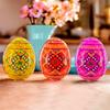 BestPysanky Set of 3 Yellow, Pink, Orange Geometric Ukrainian Pysanky Wooden Easter Eggs 2.5 Inches view 2