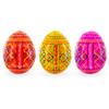BestPysanky Set of 3 Yellow, Pink, Orange Geometric Ukrainian Pysanky Wooden Easter Eggs 2.5 Inches view 3