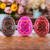 BestPysanky Set of 3 Red Shades Geometric Ukrainian Pysanky Wooden Easter Eggs 2.5 Inches view 2
