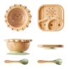 BABY REMEMBER Suction Plates Bowls Set for Baby Toddler Non-Toxic Bamboo Feeding Set with Silicone Fork & Spoon (Green Feeding Set) view 1