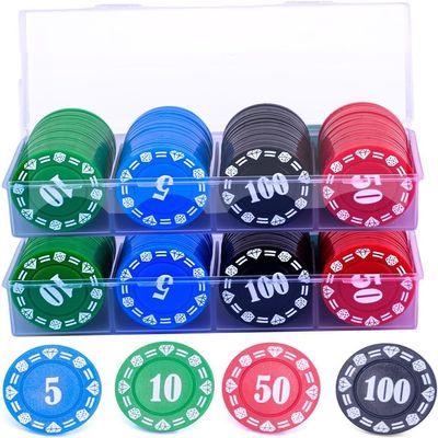 200 Plastic Poker Chips with Storage Box Set,Denomination Printed Casino Style Chip for Texas Home Game Holdem Poker Nights,Blackjack,Roulette Games,Casino Parties
