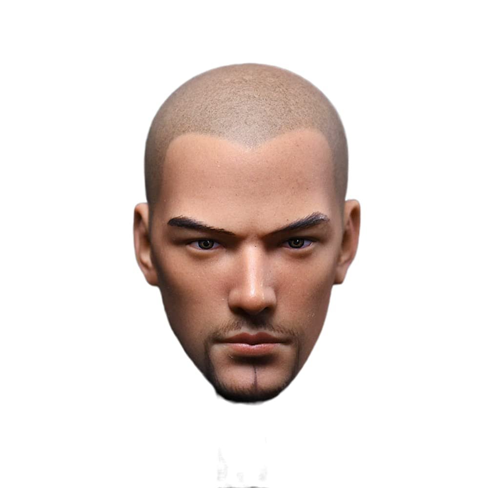 1/6 Scale Male Head Sculpt, Holy Monk Asian Man Head Carved Bald DIY Head Model for 12inch Male Soldier Action Figure Body (Painted)