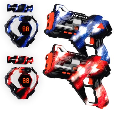 Rechargeable Laser Tag Guns Set of 2 with 360Sensors & LED Display Real-Time Hit Feedback, Front Vest & Back Target Full-Body Game for Kids Ages 8-12, Teens and Adults - Indoor/Outdoor Party Toys