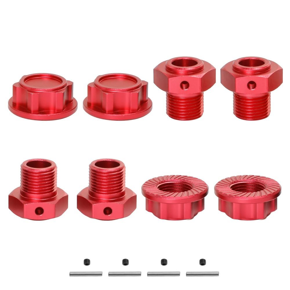 4pcs Metal 17mm Wheel Hex Hub Adapter for Arrma 1/10 Kraton Outcast 4S V2 BLX 1/8 Mojave 4S BLX Upgrade Parts Accessories(Red)