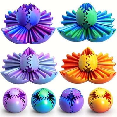 4PCS Gear Ball 3D Printed Spin Ball or Cube Fidget Toy, 2.6 Inch Gear Sphere Fidget Toy,Fidget Gear Sphere Toy for Stress and Anxiety Relief, Gear Sphere Desk Toy for Adults & Kids