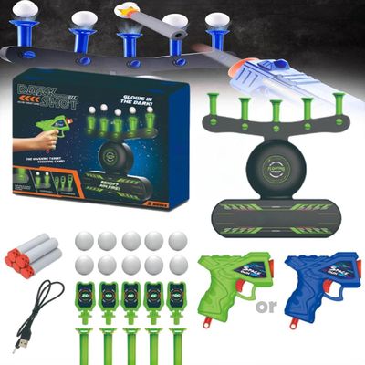 Glow-in-The-Dark Shooting Target Practice Shooting Toy Gun Set, Hover Shot Floating Target Game, Shooting Target Practice Toys, Air Powered Tube Ball Toy (Blue or Green)