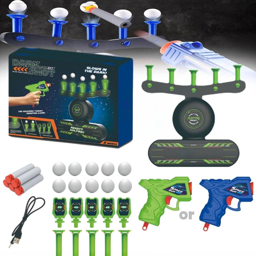 Glow-in-The-Dark Shooting Target Practice Shooting Toy Gun Set, Hover Shot Floating Target Game, Shooting Target Practice Toys, Air Powered Tube Ball Toy (Blue or Green)