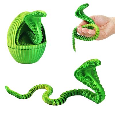 3D Printed Snake Eggs with 3D Printed Snake Inside, Cute Rotary Gear Eggs with 3D Printed Crystal Fidget Snake Animals Inside, Home Office Decor Executive Desk Crystal Cobra ToysYellow Green