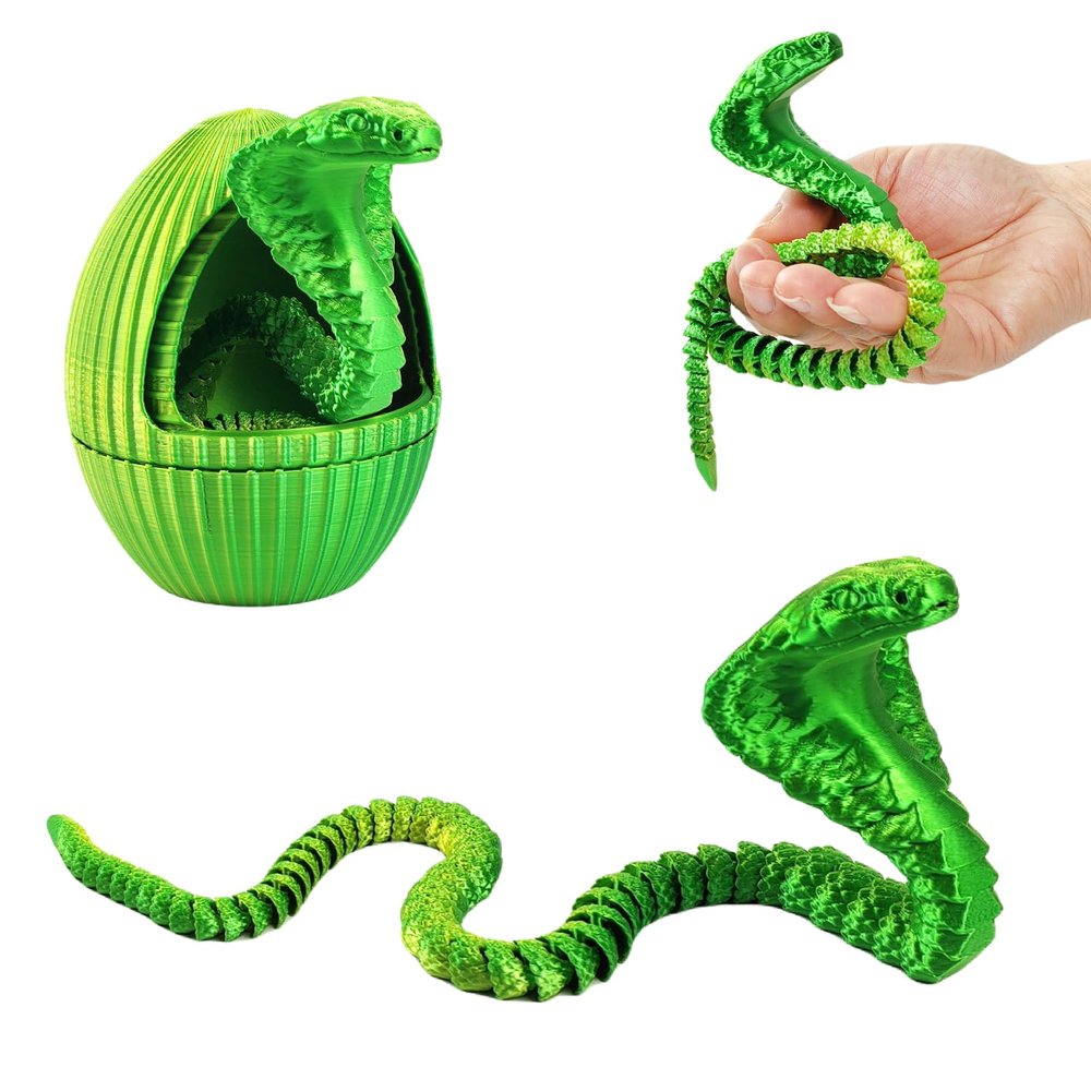 3D Printed Snake Eggs with 3D Printed Snake Inside, Cute Rotary Gear Eggs with 3D Printed Crystal Fidget Snake Animals Inside, Home Office Decor Executive Desk Crystal Cobra ToysYellow Green