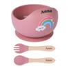 TYRY.HU Personalized Baby Bowl with Suction with Name, Baby Spoon and Fork with Name, Baby Led Weaning Supplies, Silicone Baby Feeding Set (Pink) view 1