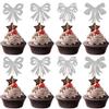 24 Pack Christmas Bowknot Cupcake Toppers Merry Christmas New Year Xmas Cupcake Picks for New Year Ceremony Party Cupcake Decorations Supplies Silver view 1