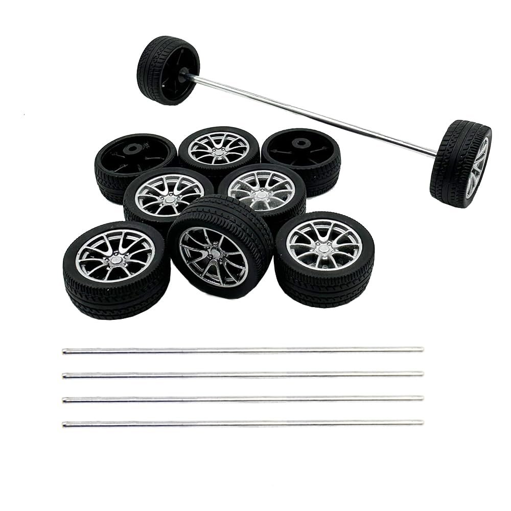 10PCS Toy Car Wheels 25mm Rubber Tire Wheels with Metal Shaft for RC Car Truck DIY Model Toy Wheel Replacement Accessories (2.5x25mm)