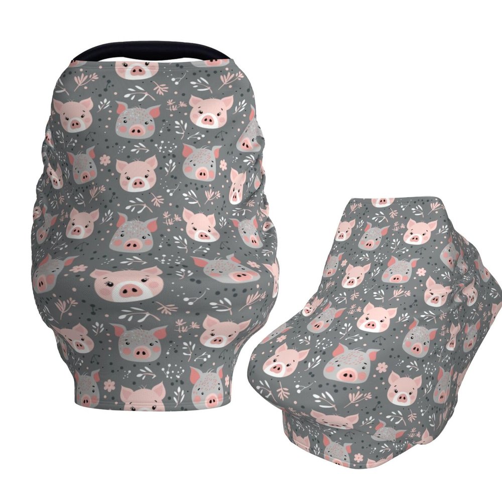 Muishi Gray and Pink Pig Baby Car Seat Covers Carseat Canopy Soft Infant Stroller Cover Nursing Breastfeeding Covers for Girls Boys Newborn