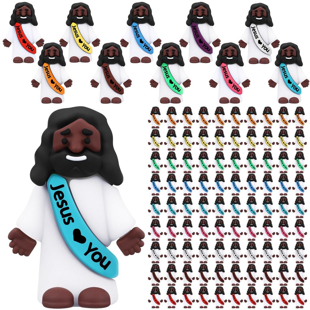 Bememo 100 Pcs Mini Black Jesus Little Black Jesus Tiny Jesus Bulk to Hide and Seek Religious Party Favors Sunday School Gifts