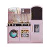 Treocho Play Kitchen for Kids, Wooden Toddler Kitchen Set with Storage, Modern Design Toy Kitchen with Faucet&Sink, Stove, Chalkboard, Icemaker and Various Accessories for Kids Ages 3+, Pink view 1