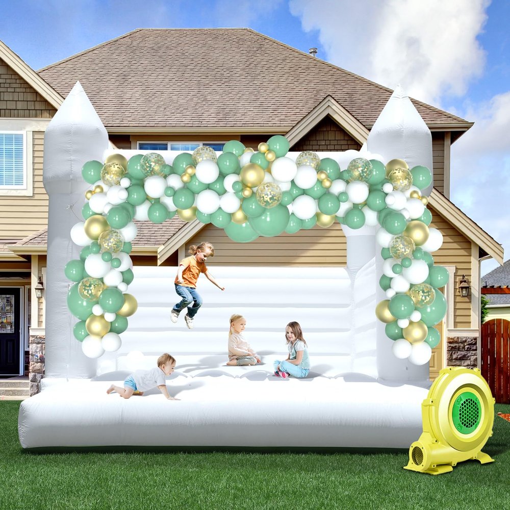 13x11.5FT White Bounce House for Adults Kids,100% PVC Commercial Grade Bounce House with 750W Blower,Large Inflatable Balloon House for Birthday Party Wedding Gender Reveal and Other Celebrations