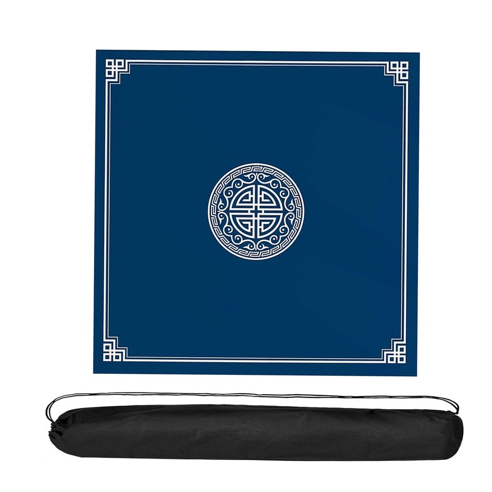 Mahjong Mat Anti Slip and Noise Reduction Cover Game Table Mat Square Playmat with Black Carrying Bag for Playing(Blue 2,60X60cm/23.6X23.6)