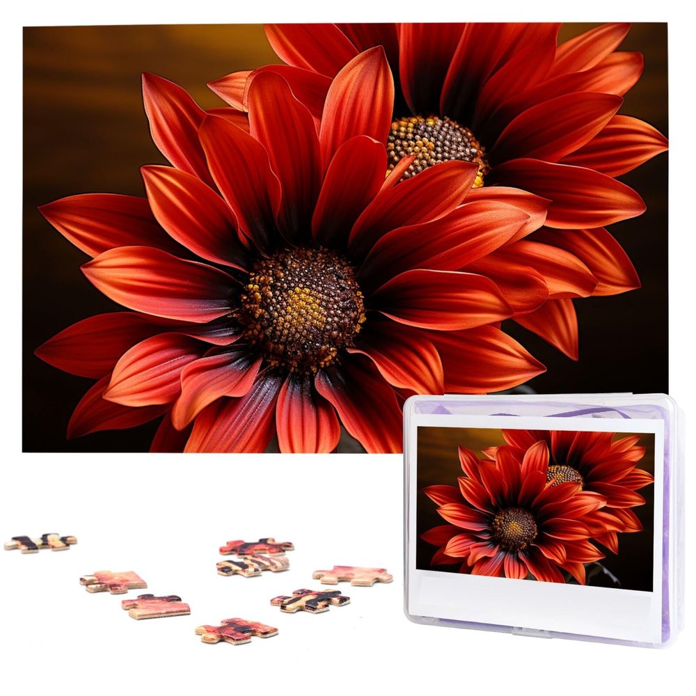 1000PCS Jigsaw Puzzle for Adults Personalized Picture Puzzle Red Sunflower Customized Wooden Puzzle for Family, Birthday, Wedding, Game Nights Gifts Animal Puzzle 29.5x19.7 inches