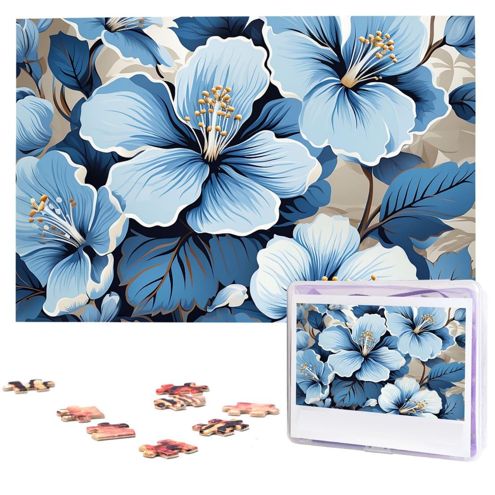 1000PCS Jigsaw Puzzle for Adults Personalized Picture Puzzle Blue Hibiscus Flower Customized Wooden Puzzle for Family, Birthday, Wedding, Game Nights Gifts Animal Puzzle 29.5x19.7 inches