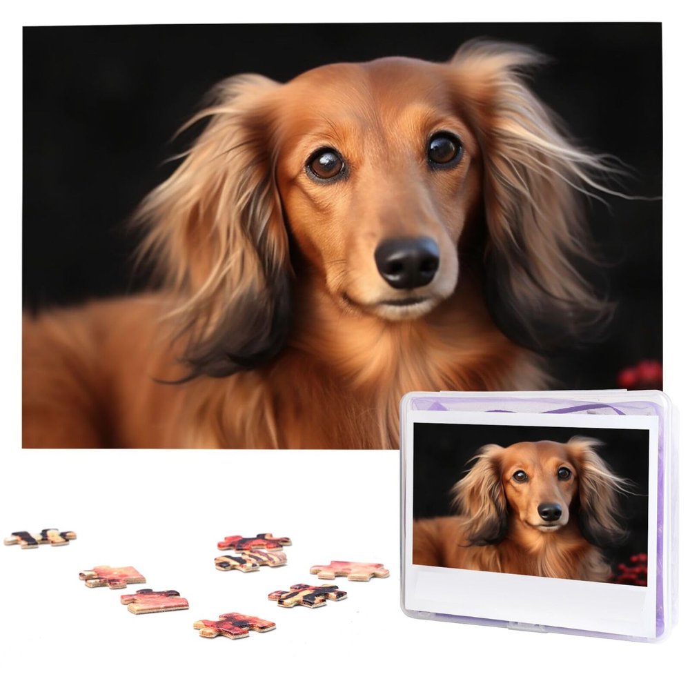 1000PCS Jigsaw Puzzle for Adults Personalized Picture Puzzle Long haired Dachshund Customized Wooden Puzzle for Family, Birthday, Wedding, Game Nights Gifts Animal Puzzle 29.5x19.7 inches